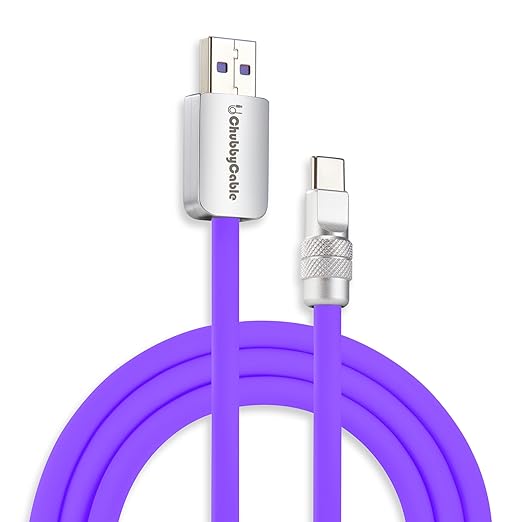 chubbycable Chubby 2.0 Fast Charging Cable Durable Soft Silicone USB C Cable 120W Extra Thick Charger Cord Compatible with iPhone 17-15 Series iPad, Violet, USB-A to Type-C, 16.4 FT