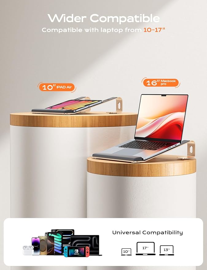 Laptop Stand for Desk, Laptop Stand with Wrist Support, Ergonomic Detachable Laptop Riser, Mount, Holder Notebook Computer Stand for MacBook Air Pro, HP, Dell, XPS, HP (10-17") Laptops - Gold