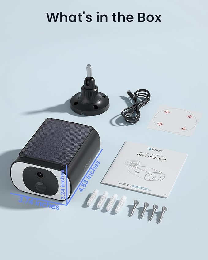 ieGeek S1 Solar Security Cameras Wireless Outdoor, 2K WiFi Battery Powered Home Surveillance Camera with Embedded Solar Panel, AI Motion Sensor, Smart Alarm, Color Night Vision, Cloud/SD,Works w/Alexa