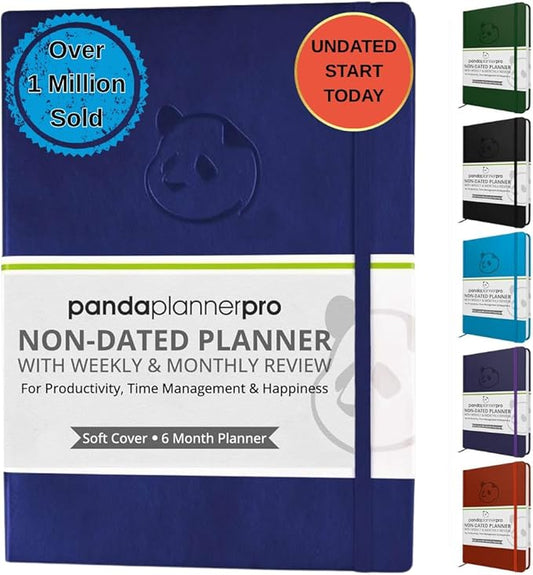 Panda Planner Pro A4 Daily Planner 2026 – 6 Month Undated Planner with Hourly Schedule, Large 8.5x11 Layout, To Do List, Daily Journal, Goal Planner, Habit Tracker & Gratitude Organizer for Home/Office – Purple