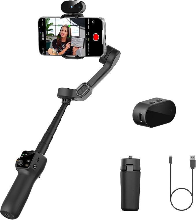 AOCHUAN 3-Axis Gimbal Stabilizer for iPhone & Android,NO APP AI Tracking,7.8' Built-in Extension Rod,Phone Stabilizer for Video Recording,OLED Display,Trigger Button,Sport,Vlogging(Smart V8 AI Black)