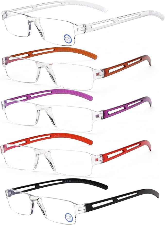 AQWANO 5 Pack Rimless Computer Reading Glasses, Fashion Clear Frame Designer Readers for Women Men Lightweight & Comfortable Filter Blue Light Anti Glare/Eyestrain, 2.75