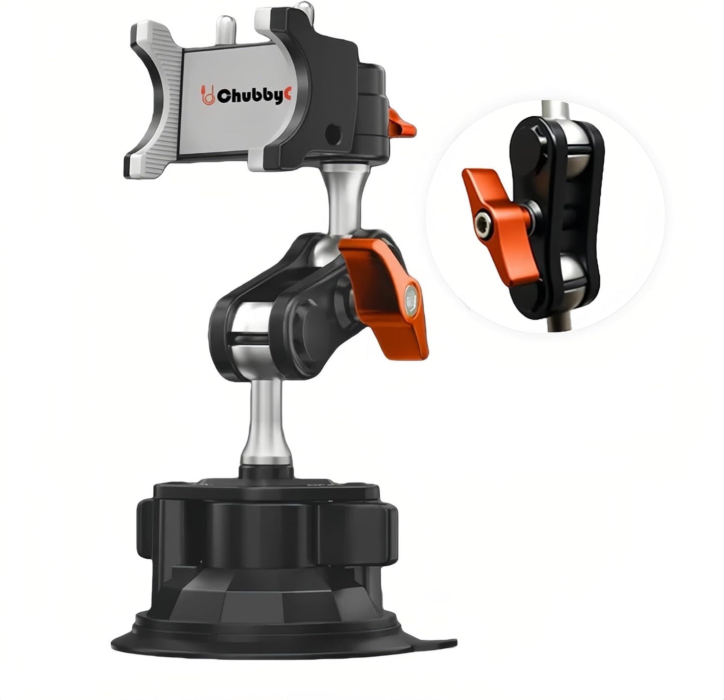 chubbycable ChubbyGrip Pro Dash Mount Premium Metal Knobs Phone Holders for Your Car 360° Rotation Suction Cup Phone Mount for Windshield, Clamp, Orange