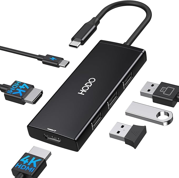 HODO Docking Station USB C to Dual HDMI Adapter, USB-C Hub with 2 Monitors for Laptop, Dongle Adapter with Dual HDMI 4K@60 Hz, 3 USB Port,PD Compatible for Dell XPS 13/15, etc (Black)