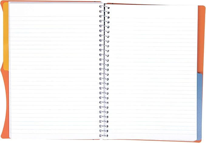 Mintra Office Durable PREMIUM Spiral Notebook, ((Orange, 2 Subject (6in x 9.5in)), Wire, Fabric Covered Coils, No Snags, Removable Adjustable Pocket Dividers, Ruler, Organization, Customizable