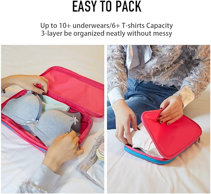 Bee Nesting BeeNesting Waterproof Compression Packing Cubes 5/6/8 sets, Large Travel Packing organizers for Carry on Luggage, 2 Sides Expandable Storage Bags (Blue Red, 4L)