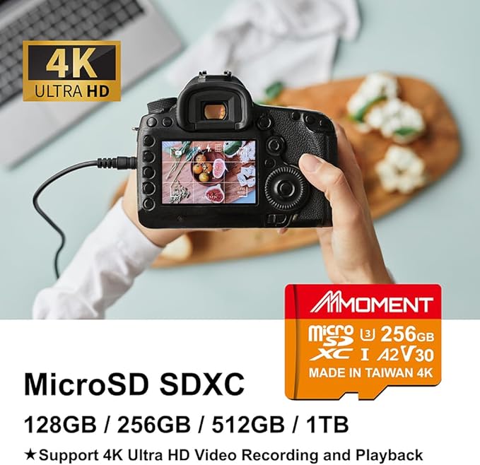 MMOMENT 256GB Micro SDXC Card, A2, UHS-I, U3, V30, Class 10 Compatible, Read Speed Up to 160 MB/s, Write Speed Up to 120 MB/s, SD Adapter Included