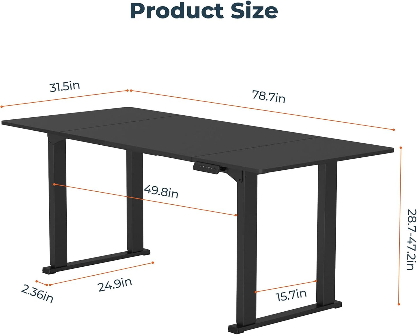 4 Legs Standing Desk, Large 79x31 Inches Electric Adjustable Height Desk with Splice Board, Stand Up Desk Home Office Computer Workstation, Black