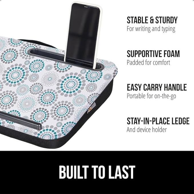 GORILLA GRIP Laptop Lap Desk with Phone Holder, Pillow Cushion Desks Fit Laptops up to 15.6", Tray Ledge Keep Computers in Place, Portable Travel Workstation Essentials for Home, Dorm, Spiral Pattern