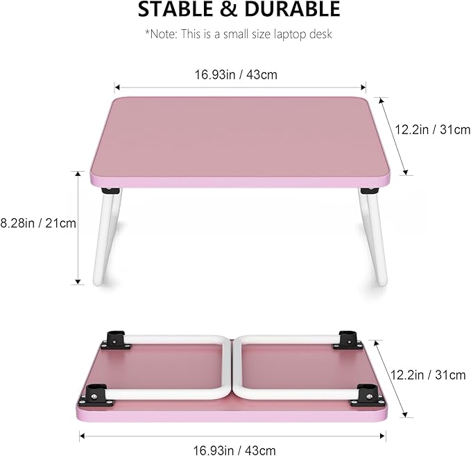 Foldable Lap Desks Laptop Tray for Bed or Couch,Portable Breakfast Serving Tray with Folding Legs,Lightweight Mini Table, Laptop Stand for Working, Reading and Writing,Pink