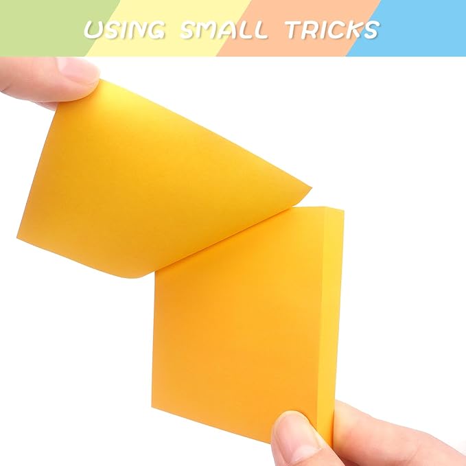 Sticky Notes 3x3 Self-Stick Notes Pads with 6 Bright Colors, Easy to Post for Office, School, Home, 6 Pads/Pack, 100 Sheets/Pad (Orange)