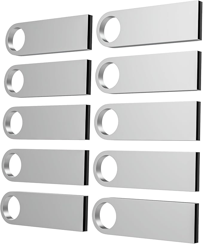 ABLAZE 16GB Flash Drive 10 Pack, Metal USB 2.0 Thumb Drives with Keychains USB Sticks Pendrives (Sliver)
