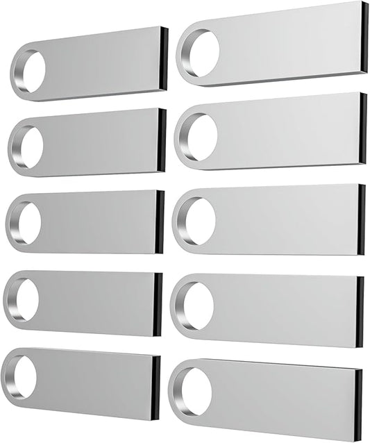 ABLAZE 4GB Flash Drive 10 Pack, Metal USB 2.0 Thumb Drives with Keychains USB Sticks Pendrives (Sliver)