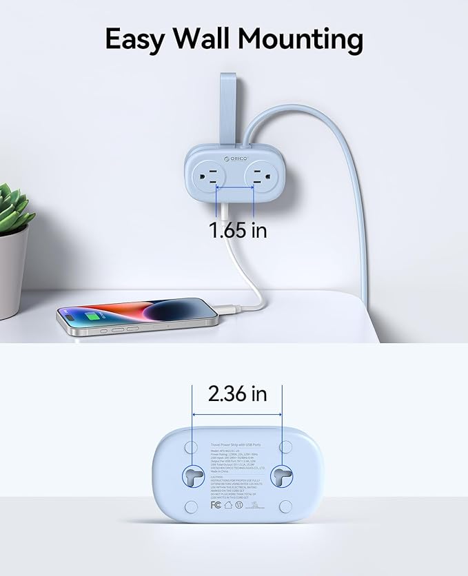 Travel Power Strip with USB C, ORICO 4 Outlets 3 USB Ports (1 USB C) with 4FT Wrapped Short Extension Cord Small Power Strip, Non Surge Protector for Travel, Cruise Ship-AP3