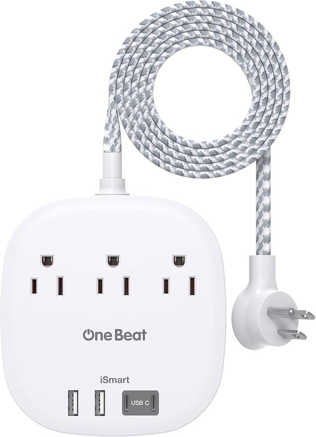 Cruise Essentials 2025,One Beat Travel Power Strip with 3 Outlets 4 USB Ports 3.1A,Short Extension Cord 1ft Desktop Charging Station for Travel Home Office,Cruise Ship Essentials,ETL Listed