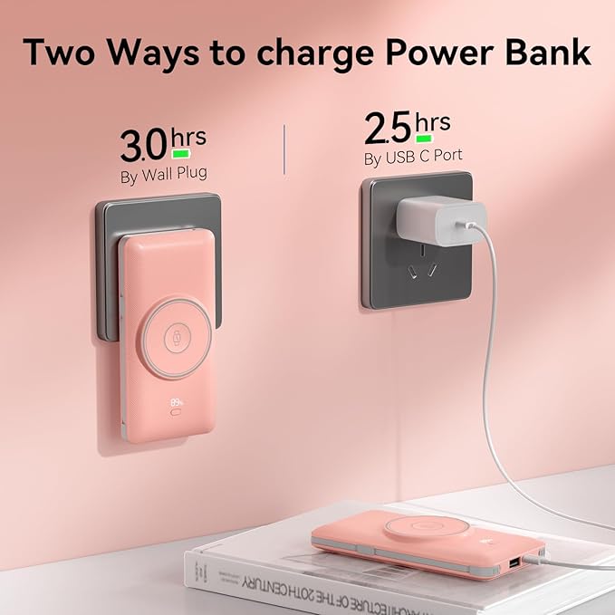 Magnetic 10000mAh Portable Charger for iWatch & iPhone, 22.5W USB C Fast Charging Wireless Power Bank Built-in Cables and Wall Plug, External Travel Battery Pack Compatible with iOS Android Devices