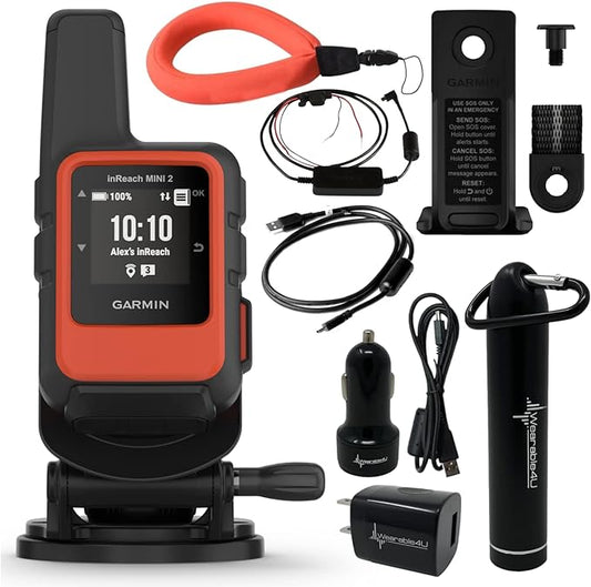 Wearable4U - Garmin inReach Mini 2 Marine Bundle, Compact Satellite Communicator, Portable Boating Handheld with Power Bundle
