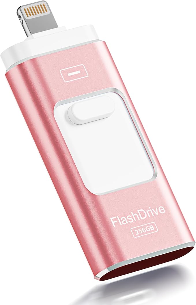 Apple MFi Certified 256GB Flash Drive for iPhone Thumb Drive Photo Stick, USB Memory Stick iPhone Flash Drive for Photos Videos, High Speed Jump Drive Compatible for iPhone/iPad/Android/PC (Pink)