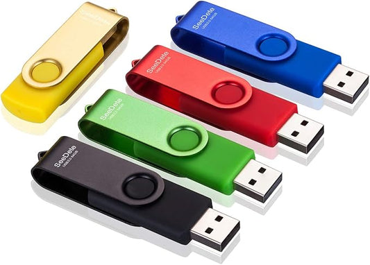 64GB USB Flash Drives, USB Stick, Thumb Drive Rotated Design, Memory Stick with LED Light for External Storage and Backup Data, Jump Drive, 5 Pack 64GB (5 Colors: Gold Black Green Red Blue)