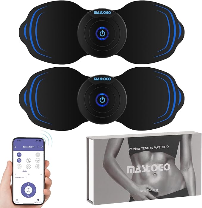 Wireless Tens Unit Muscle Stimulator - Two Sets of Tens Unit Massager for Pain Relief - Up to 12 Mode 20 Intensity Portable with App Controlled Bluetooth TENS EMS Muscle Stimulator Machine