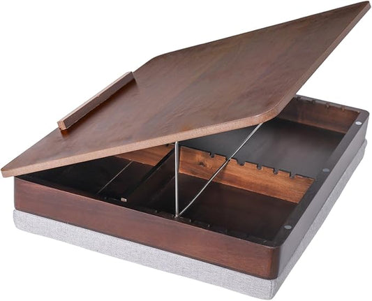 Acacia Wood Easel Lap Desk for Adults, Foldable, Fits up to 17.3 Inch Laptop with Storage and Cushion, Height Adjustable Laptop Pad for Writing, Drawing, and More