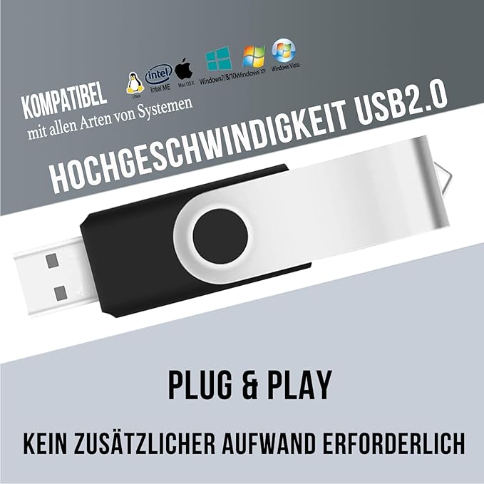 4GB USB Flash Drive 10 Pack JBOS 4 GB USB Drives Memory Stick Swivel Thumb Drives Gig Stick USB2.0 Pen Drive, 4 Gig UBS Flash Drive, Jump Drive, USB Stic - Black/Label Sheet Included