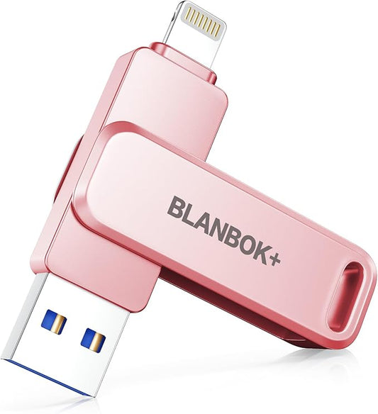 MFi Certified 256GB Flash Drive for iPhone Photo Stick, USB Memory Stick iPhone Flash Drive for Photos Videos, High Speed External Storage USB Stick Thumb Drive for iPhone/iPad/Android/PC(Rose Pink)