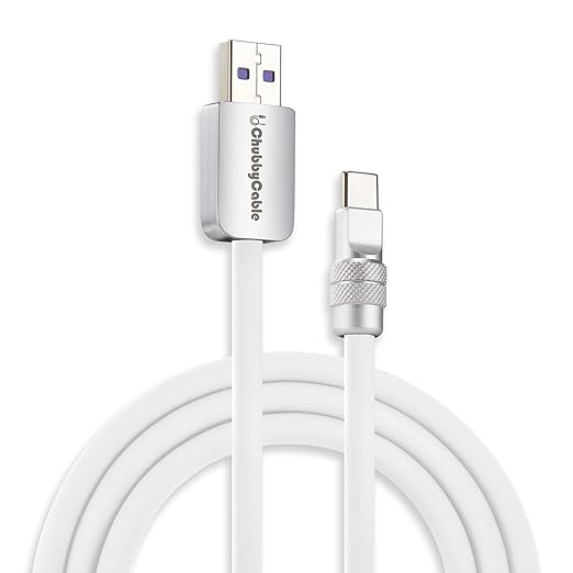 chubbycable Chubby 2.0 Fast Charging Cable Durable Soft Silicone USB C Cable 120W Extra Thick Charger Cord Compatible with iPhone 17-15 Series iPad, White, USB-A to Type-C, 8.2FT