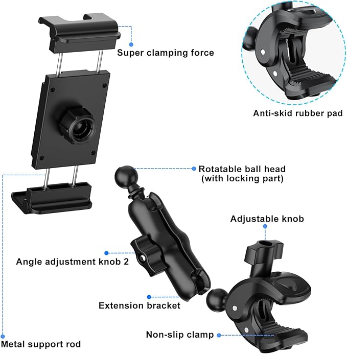 PLDHPRO Tablet Holder for Mic Stand 360° Swivel iPad Music Stand Mount for Microphone with Clamp, Musicians Stage Portable Stands Guitar Tripod Accessories Compatible 5.1-15.6'' Devices