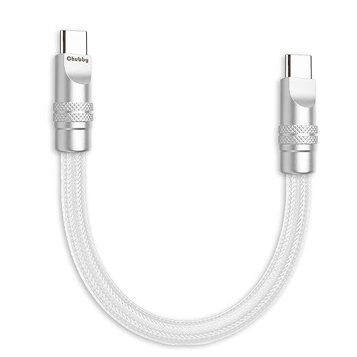 chubbycable Cute Chubby 240W Short USB C Cable Power Bank Fast Charging Cable Nylon Braided Charger Cord Compatible with iPhone 17-15 Series iPad, White, Type-C to Type-C, 0.32FT