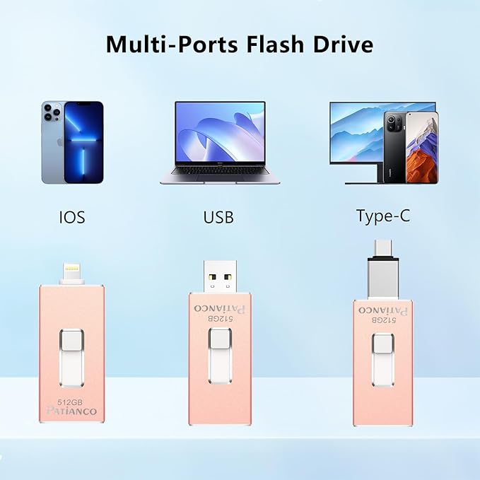 Photo Stick Apple MFi Certified for iPhone 256GB, USB Flash Drive for iPhone Thumb Drive, iPhone-Memory-Stick for iPad/iPhone/Computer Picture Keeper Portable Hard Drive Pink