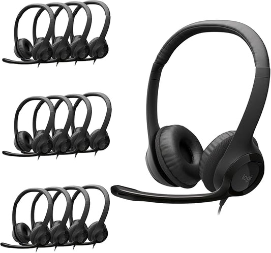 Logitech H391 Wired Headset for PC/Laptop, Stereo Headphones with Noise Canceling Microphone, USB-C, in-Line Controls, Works with Chromebook - Graphite (Pack of 12)