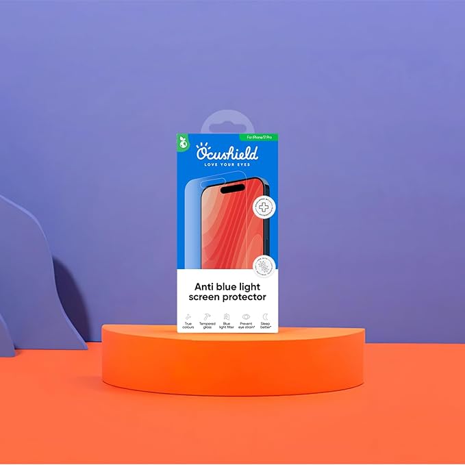 Ocushield Screen Protector for iPhone 17 Pro – Blue Light Tempered Glass, Blue Light Filter, 95% Transparency, Bubble-Free Install, Scratch-Resistant, Case Friendly