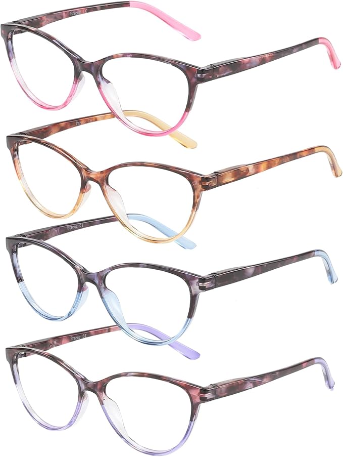 Przene 4 Pack Blue Light Blocking Reading Glasses,Readers for Women and Men with Spring Hinge