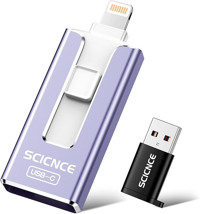SCICNCE 256GB Flash Drive Intended for iPhone, USB Memory Stick Storage Backup for Photos Videos, Plug and Play No APP Required, Compatible with iPhone iPad Android and Computers (Purple)