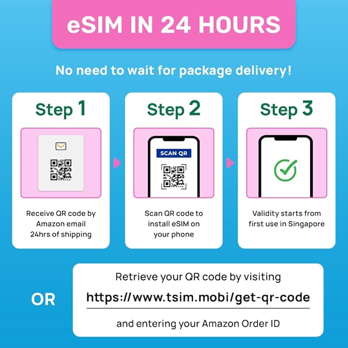 Singapore eSIM | 5 Days 1GB/Day | Auto Activation | QR Code Sent via Email in 24Hrs - Scan & Use Immediately | Hotspot Allowed | No Phone Number | Refillable Plan via Insta Sim App