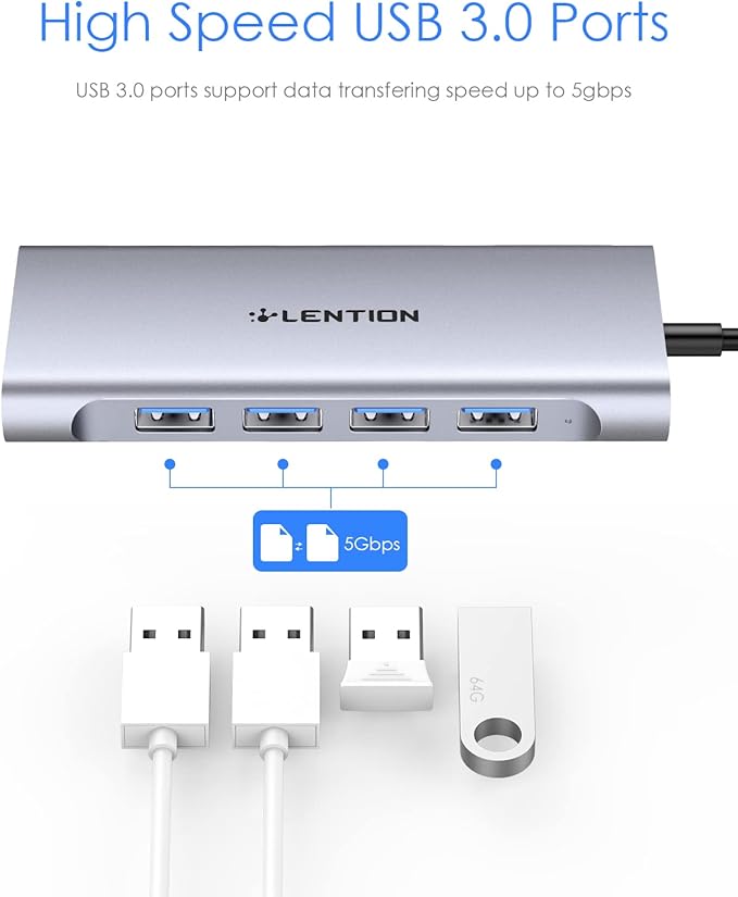 LENTION USB-C Multi-Port Hub with 4K HDMI Output, 100W PD, 4 USB 3.0 5Gbps Compatible 2024-2016 MacBook Pro, New Mac Air & Surface, Chromebook, iPhone 15, More, Stable Driver Adapter (C35, Space Gray)