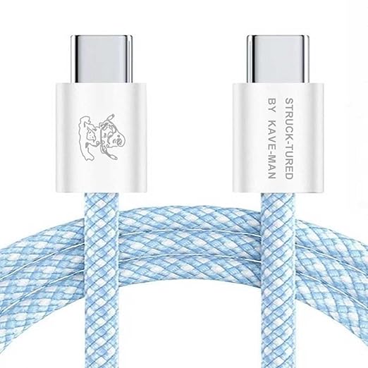 Pebble 60W USB-C to USB-C Cable – 6.6ft Blue | Fast Charging, Durable Nylon Braided, Universal USB-C Compatibility (ABS Shell)