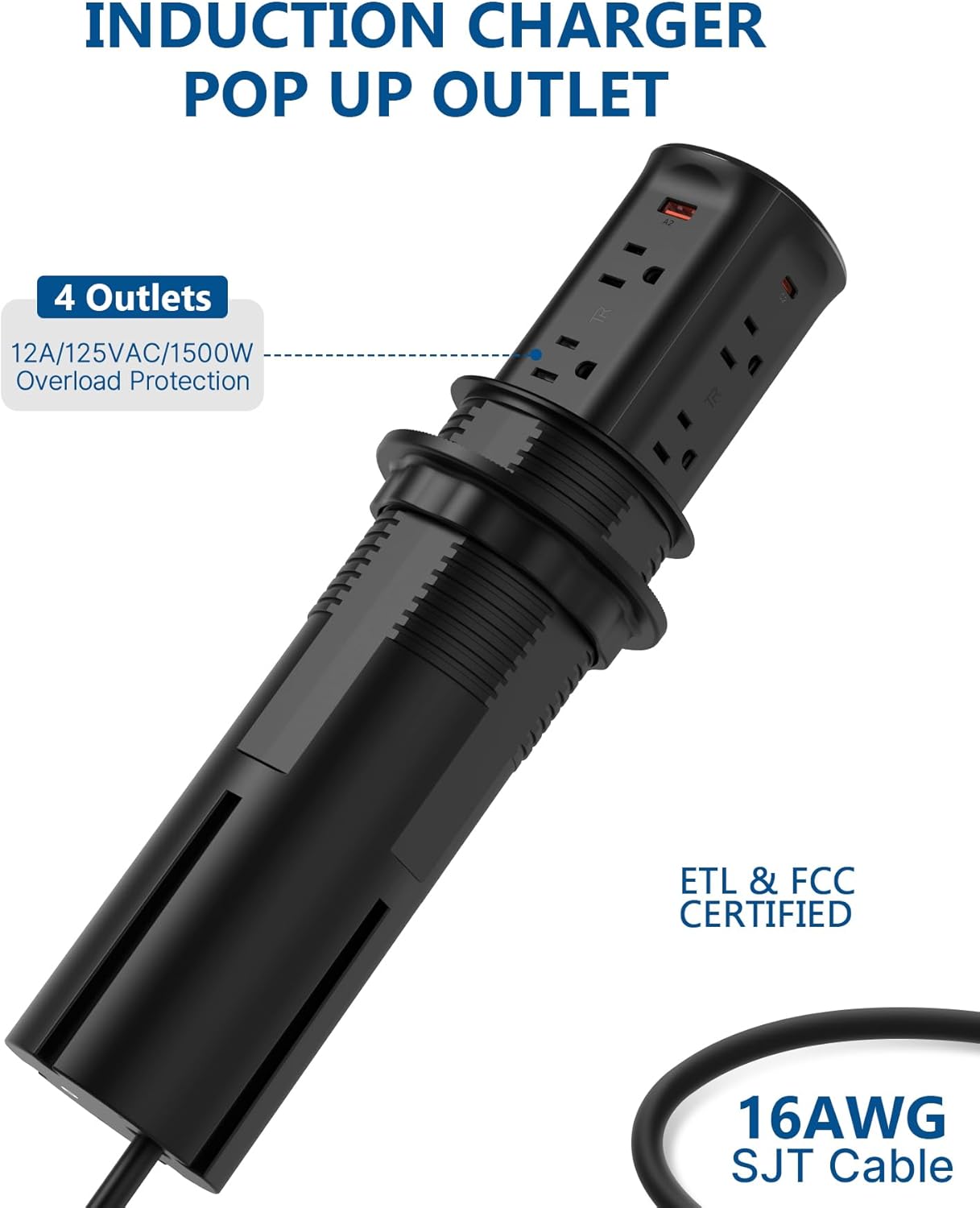 Pop up Outlet for Countertop,3-1/8 inch Hole Desk Grommet Power Station,20W USB C Fast Charging,8 Outlets 4-USB,Kitchen Island Pop Up Electrical Outlet,ETL Listed