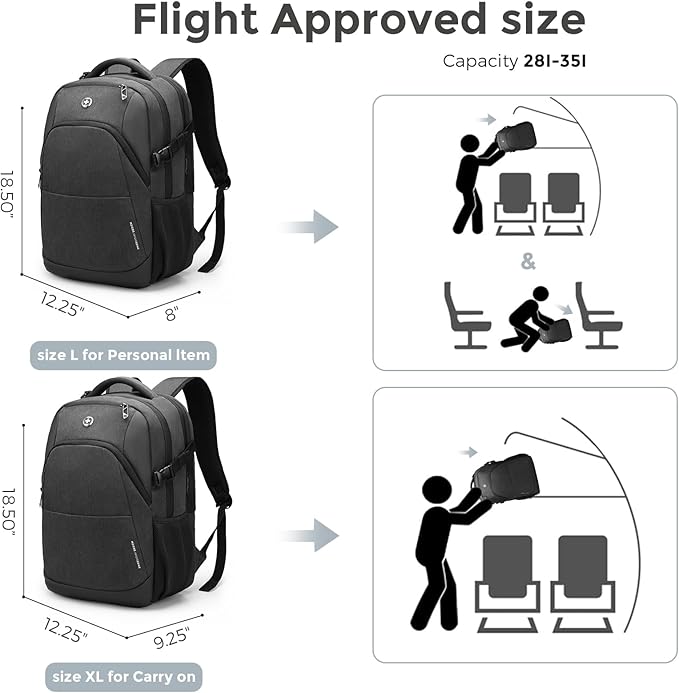 Swissdigital Design Travel Laptop Backpack for Men and Women, 35L Expandable Large College Backpack with USB Charging Port for Fits 17 Inch Notebook, Grey | ANDWIL PRO