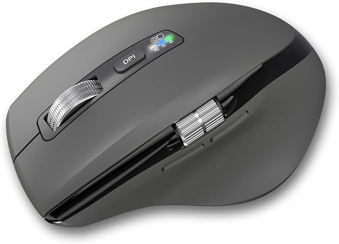 Wireless Bluetooth Side Scroll Mouse with Multi-Device, Ergonomic Computer Mice with Smart Flying Scroll, Quiet Click for Computer, Laptop, iPad, Tablet, MacBook (Grey)