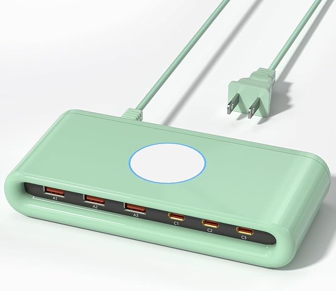 145W USB C Charging Station for Multiple Devices,6 Port USB C Hub Charger,Multi USB Charger Block for Laptop MacBook,HP,iPad,iPhone,Samsung,(Green, 145w)