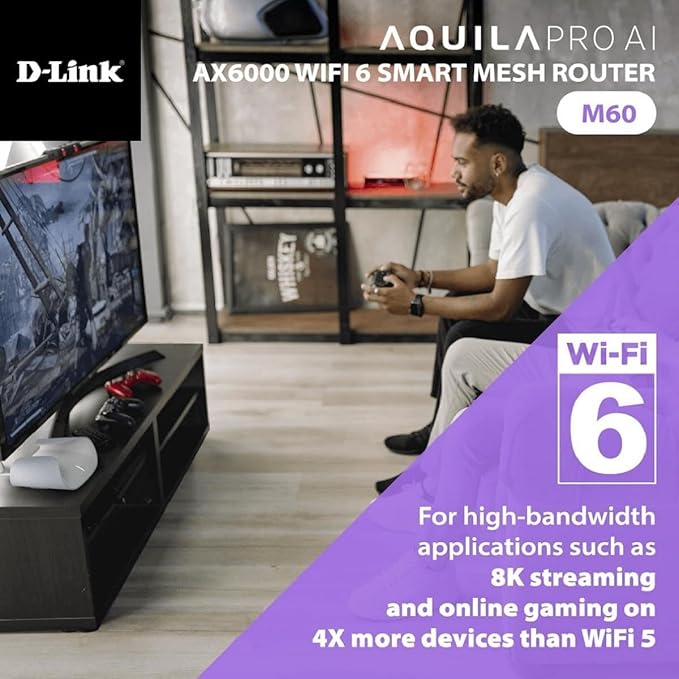 D-Link AX6000 WiFi 6 Mesh System 3-Pk —Contemporary Design —High-Performance —Feature Rich —AI Enabled —Parental Controls —Covers up to 8000+ sq. ft —Router (M60/3)