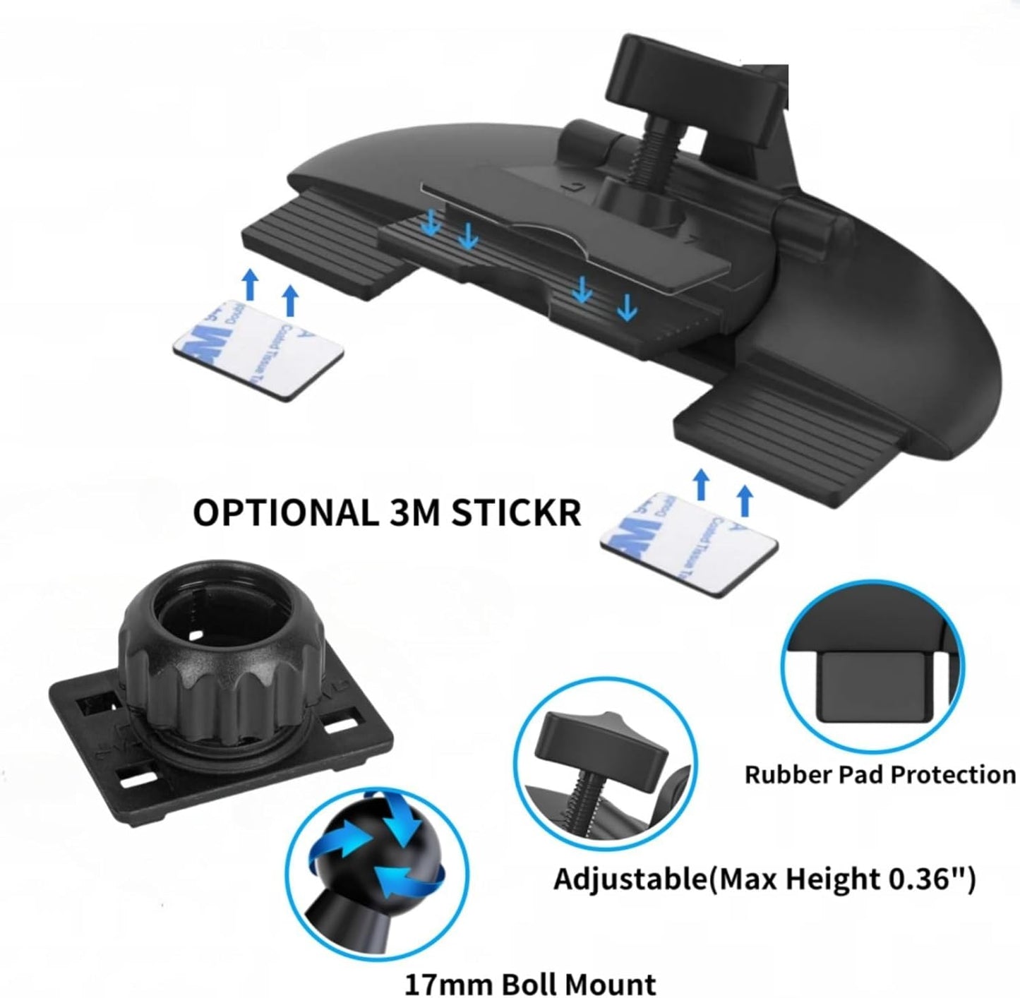 CD Slot 17mm Ball Adapter GPS Mount for Carplay Screen, 4-Button Lock Compatible with 7-10.26 Inch Portable Monitor Cell Phone Backup Camera Car Auto Stereo GPS