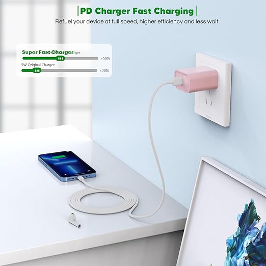 iPhone 14 13 12 Fast Charger,Long Fast Charger iPhone 2Pack Type C iPhone Charger Fast Charging Power Adapter 6FT Quick USB C to Lightning Cable Cord Charger for iPhone 14/13/12/11/XS/XR/SE,iPad- Pink