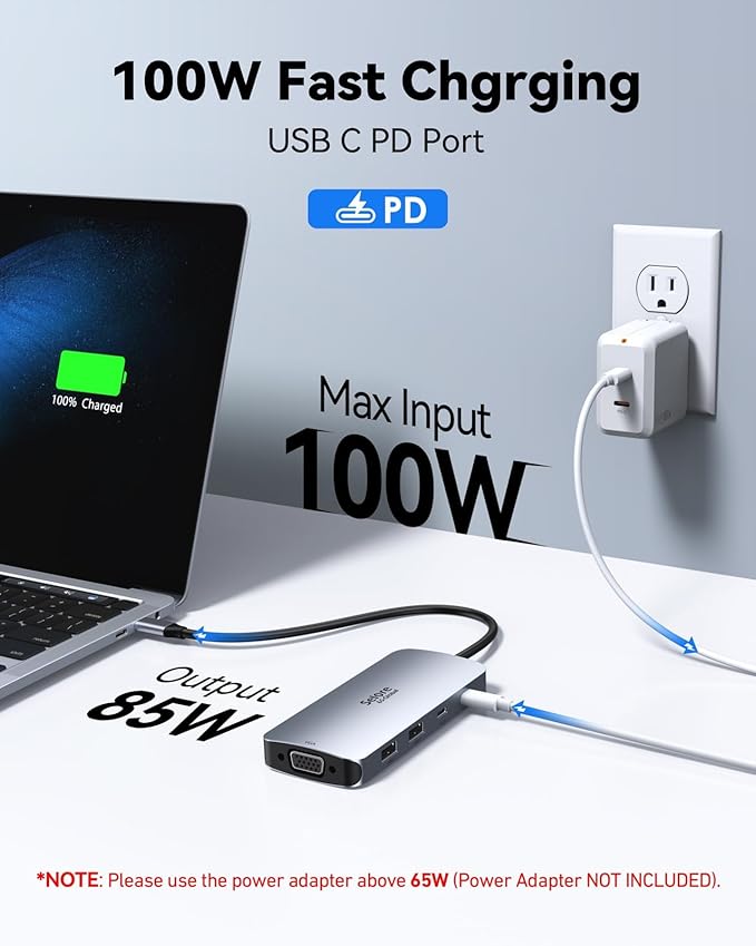USB C Docking Station Dual Displayport Monitor, USB C Hub Displayport with 2 DP, HDMI, VGA, PD Charging, USB A&C 2.0 Ports Multi Monitors Adapter for Dell/HP/Lenovo, etc