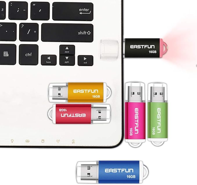 EASTFUN 5 Pack 16GB USB 2.0 Flash Drive Memory Stick Thumb Drive Thumb Stick Jump Drive Zip Drive Pen Drive, with LED Indicator,5 Pcs Colors:Rose/Red/Black/Green/Blue