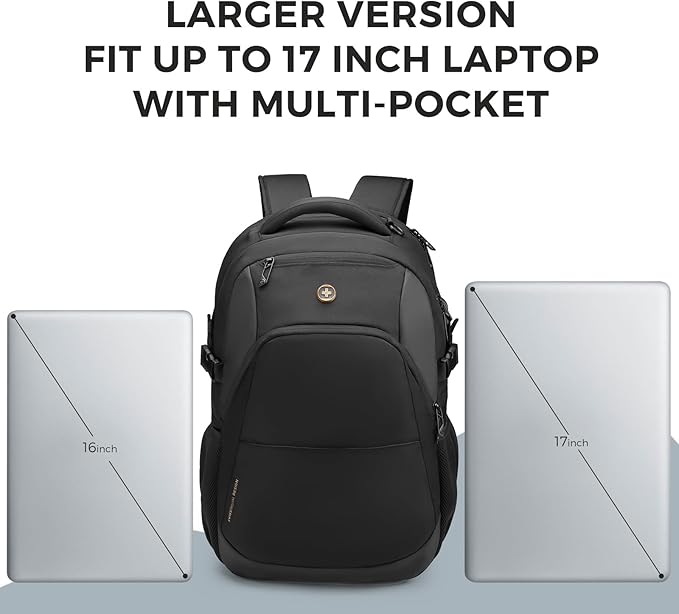Swissdigital Design Travel Laptop Backpack, 35L Expandable Large College Laptops Backpack with USB Charging Port for Men and Women Fits 17 Inch Notebook, Black | ANDWIL PRO