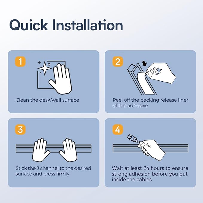 Delamu 4 Pack Cord Organizers for Desks, 62.8in Cable Organizer Cable Management Under Desk, Self Adhesive Wire Management Raceway, Desk Organizers and Accessories for Office&Home Organization, Black