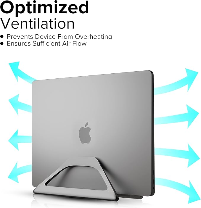 Elestoria Vertical Laptop Stand Holder- Adjustable Laptop Holder Vertical fits All MacBook, Chromebook & Gaming Laptops - Grey